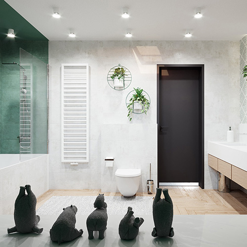 Projekt biało zielonej łazienki. M2 Architektura architekt Katowice